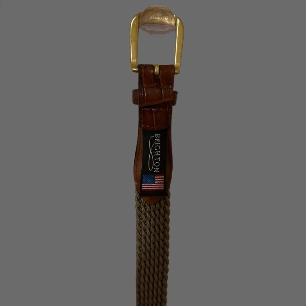 Brighton Tan Braided Elastic Belt with Gold-Tone Buckle